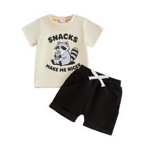 Conjunto de roupas Polinkety Toddler Boy Summer Snacks Raccoon 2-3T Conjunto de roupas Polinkety Toddler Boy Summer Snacks Raccoon 2-3T