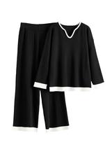 Conjunto de roupas: pulôver de malha feminino bronzeado com calças largas