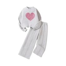 Conjunto De Roupas Quentes Para Meninas Outono Inverno Com Estampa De Coração, Top E Calças Casuais Conjunto De Roupas Quentes Para Meninas Outono Inverno Com Estampa De Coração, Top E Calças Casuais