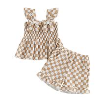 Conjunto de roupas Rourufy Baby Girl Summer Checkerboard, 2 peças 3-4T