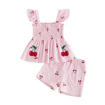 Conjunto de roupas Rourufy Toddler Baby Girl Smocked Cherry Print Conjunto de roupas Rourufy Toddler Baby Girl Smocked Cherry Print