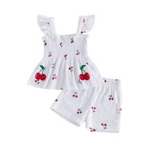 Conjunto de roupas Rourufy Toddler Baby Girl Smocked Cherry Print