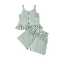 Conjunto de roupas Rourufy Toddler Baby Girl Waffle Slip Ruffle Outfit Conjunto de roupas Rourufy Toddler Baby Girl Waffle Slip Ruffle Outfit