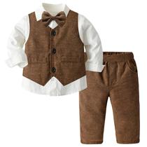 Conjunto de roupas SANGTREE para bebês de 7 a 8 anos, marrom, 4 peças Conjunto de roupas SANGTREE para bebês de 7 a 8 anos, marrom, 4 peças