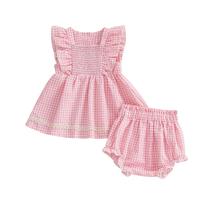 Conjunto de roupas Seyurigaoka Toddler Baby Girl 0-2T Gingham Outfit