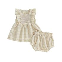 Conjunto de roupas Seyurigaoka Toddler Baby Girl Gingham 0-2T Outfit