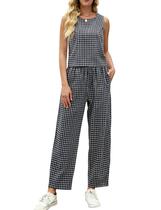 Conjunto de roupas Tanming Summer Guingham, blusa regata xadrez, calças curtas Conjunto de roupas Tanming Summer Guingham, blusa regata xadrez, calças curtas