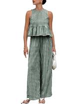 Conjunto de roupas VATEAMI, camiseta e calça xadrez femininas de guingão