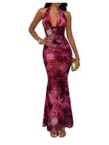 Conjunto de roupas Verdusa Summer Floral Backless Halter Hot Pink Conjunto de roupas Verdusa Summer Floral Backless Halter Hot Pink