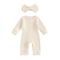 Conjunto de roupas Winioder Newborn Baby Girl Ribbed Romper Beige