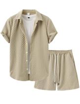 Conjunto de roupas Wyeysyt Masculino Summer Waffle Beach Vacation Khaki Conjunto de roupas Wyeysyt Masculino Summer Waffle Beach Vacation Khaki