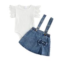 Conjunto de roupas XRTBMN Infant Girl Jeans Romper com saia suspensa Conjunto de roupas XRTBMN Infant Girl Jeans Romper com saia suspensa