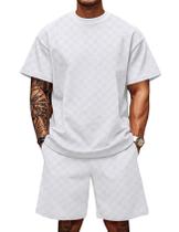 Conjunto de roupas Yimoon Summer para homens com textura geométrica branca Conjunto de roupas Yimoon Summer para homens com textura geométrica branca