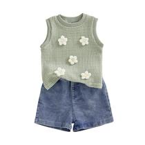 Conjunto de roupas YINGISFITM Toddler Girl Summer com blusa de malha waffle