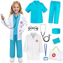 Conjunto de RPG azul Wbesty Kids Doctor Costume, 9 peças, 3-4 anos