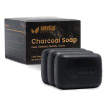Conjunto de sabonetes AmVital Natural Charcoal, pacote com 3 unidades para rosto e corpo Conjunto de sabonetes AmVital Natural Charcoal, pacote com 3 unidades para rosto e corpo