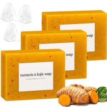 Conjunto de sabonetes Lemon Turmeric Kojic Soap + 3 Bubble Nets x3