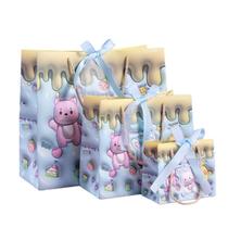 Conjunto de sacola de presente, lindo papelão de animais de desenho animado com alça de corda Conjunto de sacola de presente, lindo papelão de animais de desenho animado com alça de corda