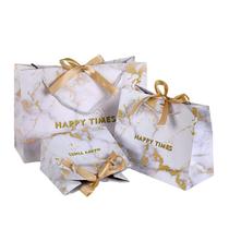 Conjunto de sacolas de festa: papel padrão de mármore com alças, 3 tamanhos