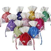 Conjunto de sacolas de presente bordadas em estilo coreano com 10 bolsas com cordão