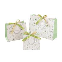 Conjunto de sacolas de presente com design de folha em aquarela, pacote com 3 unidades com fita