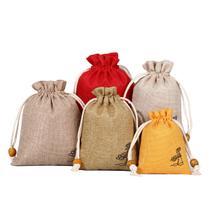 Conjunto de sacolas de presente com estampa de lótus em estilo linho, 50 unidades - 10x8cm e 10x14cm