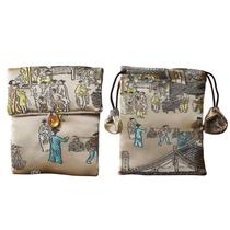 Conjunto de sacolas de presente de brocado chinês com forro de veludo, 9 x 10 cm, 2 peças Conjunto de sacolas de presente de brocado chinês com forro de veludo, 9 x 10 cm, 2 peças