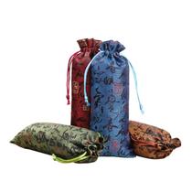 Conjunto de sacolas de presente de brocado de cetim com padrão de caligrafia 8x19cm