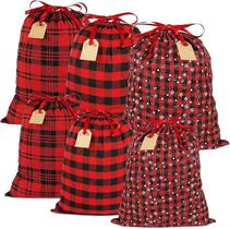 Conjunto de sacolas de presente de malha de Natal, 6 unidades, vermelho e branco, 50x40cm