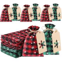 Conjunto de sacolas de presente de Natal Buffalo Plaid com 10 bolsas com cordão