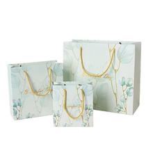 Conjunto de sacolas de presente, folha de eucalipto, cartolina branca, 3 tamanhos 80-120 g