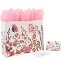 Conjunto de Sacolas de Presente Qirrmiy 42 cm Floral com Borboletas e Cartão Conjunto de Sacolas de Presente Qirrmiy 42 cm Floral com Borboletas e Cartão