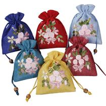 Conjunto de sacolas de presente, serapilheira bordada com fita, 10 bolsas com cordão
