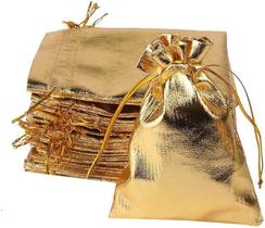 Conjunto de sacolas de presente, tecido metálico revestido de ouro e prata, 100 unidades