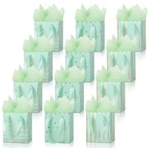 Conjunto de sacolas de presente Tenare de 12 peças, papel metálico, 18x10x23 cm, verde, dourado