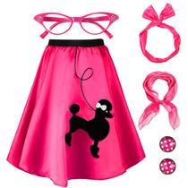 Conjunto de saia de poodle rosa Hicarer dos anos 50