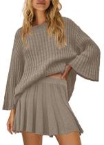 Conjunto de saia de suéter SENSERISE para mulheres cinza cáqui tamanho S