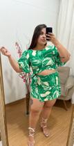 Conjunto de saia e blusa curto sol Modas feminino, estampado em verde tam G