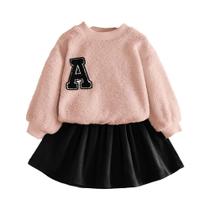 Conjunto De Saia E Top De Plush Para Meninas De 3 a 7 Anos, Roupas De Outono E Inverno Para Crianças