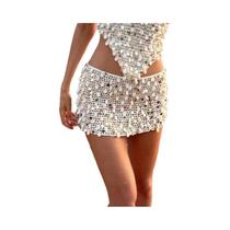 Conjunto De Saia E Top Halter Sexy Com Lantejoulas Para Mulheres, Sem Mangas, Costas Descobertas,