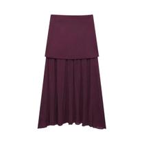 Conjunto De Saia Feminina Vermelha Vinho Com Top Sem Mangas Em V E Saia Longa Com Zíper E Patchwork