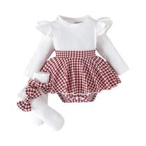 Conjunto De Saia Houndstooth Preta E Faixa De Cabelo Para Bebês Meninas De 0 a 1 Ano, Macacão