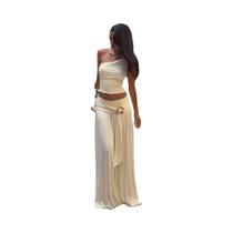 Conjunto De Saia Maxi Júnior Sólido Estilo Slim High Street Com Decote Assimétrico E Costas Abertas