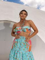 Conjunto de saia mid babado alto verão estampado praia Conjunto de saia mid babado alto verão estampado praia