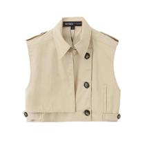 Conjunto De Saia Mini E Colete Sem Mangas Em Caqui Para Mulheres Com Detalhes De Botão E Epaulettes, Conjunto De Saia Mini E Colete Sem Mangas Em Caqui Para Mulheres Com Detalhes De Botão E Epaulettes,