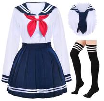 Conjunto de saia plissada azul marinho Sailor Uniform School Uniform Elibelle