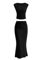 Conjunto de Saia PRETTYGARDEN Top Cropped Preto Saia Longa XXL Conjunto de Saia PRETTYGARDEN Top Cropped Preto Saia Longa XXL
