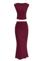 Conjunto de Saia PRETTYGARDEN Top Cropped Vinho Maxi Saia M