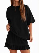 Conjunto de saia Yousify Summer, manga curta, saia de tênis, preta, XL