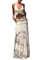 Conjunto de saias Famnbro, saia maxi feminina com decote em V, babados Y2k Conjunto de saias Famnbro, saia maxi feminina com decote em V, babados Y2k